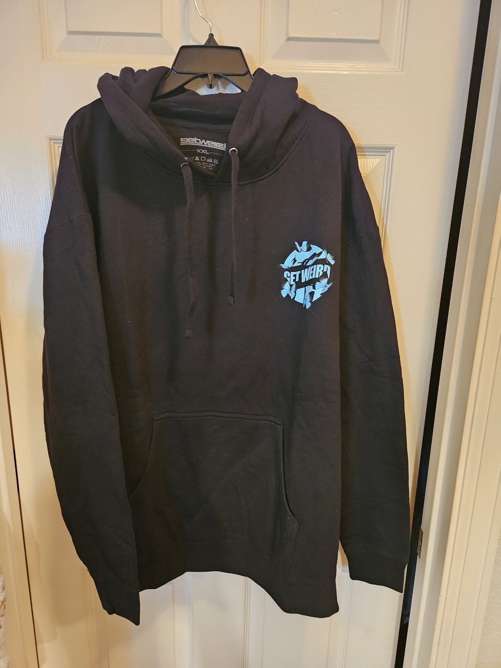Black Hoodie with Blue Logo - Men's Pullover Hoodie